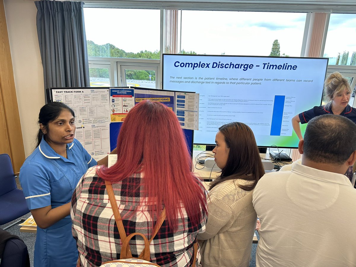 LeylandRachael's tweet photo. Hard work and determination keep this team going, never afraid to try new ideas, test and review results for patient care. Great to see the Acute discharge hub in action today @UHS_ADHub at the #focusonflow event @UHSFT https://t.co/F9FnqmWUoM