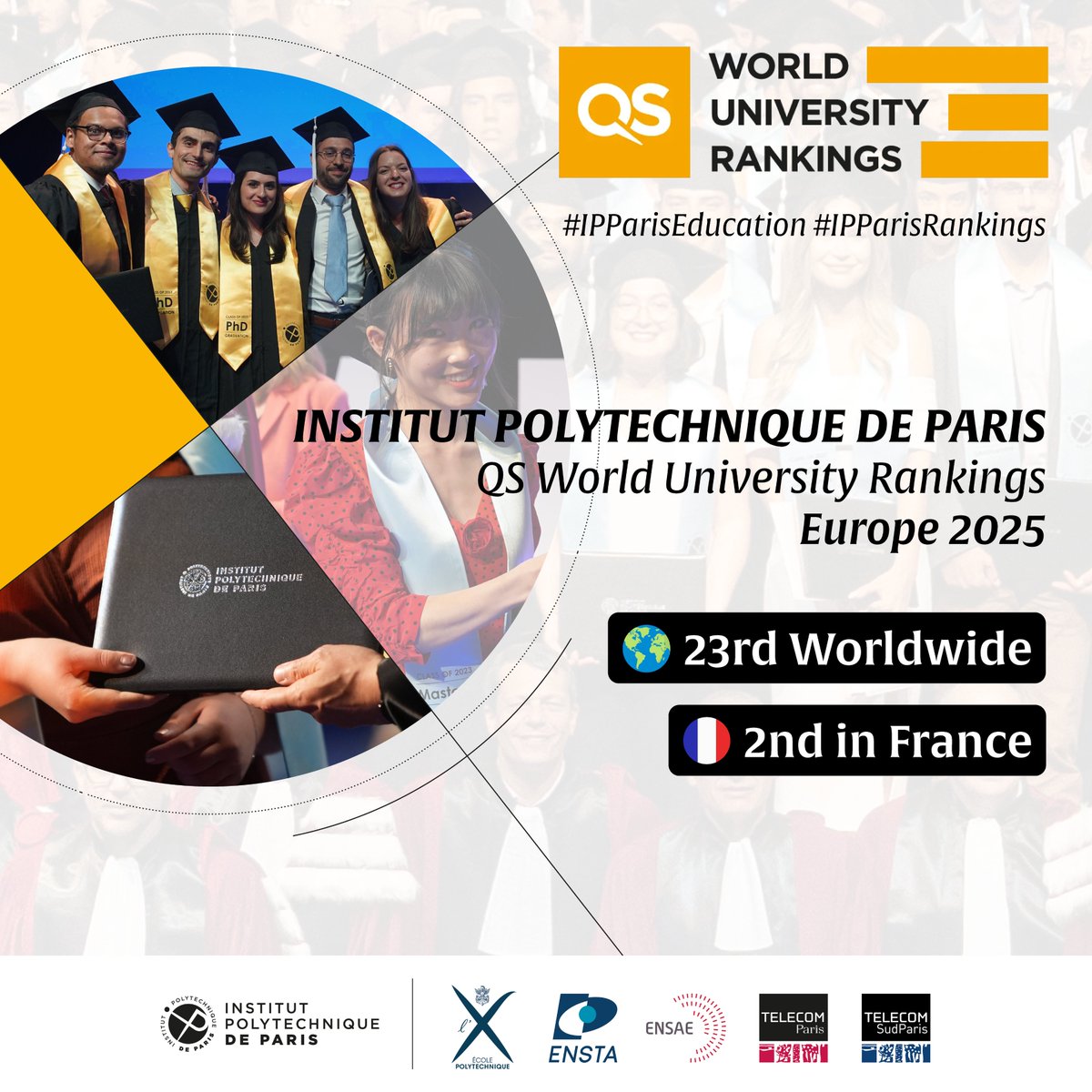 [#IPParisRanking] In the latest QS World University Rankings: Europe 2025 #IP Paris once again solidifies its reputation as a leading institution.

💡 #IPParis holds the 23rd position in the QS World University Rankings: Europe 2025 among 685 Higher Education institutions.