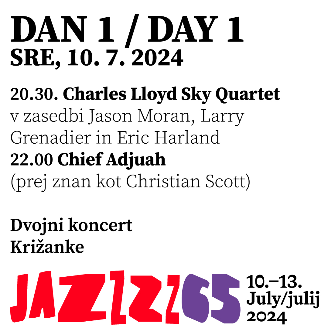 First day of the 65th Ljubljana Jazz Festival!

Charles Lloyd Sky Quartet, Chief Adjuah, double bill, Križanke. See you tonigh! ❤️

+ Some information about tonight: 🧵 (thread)