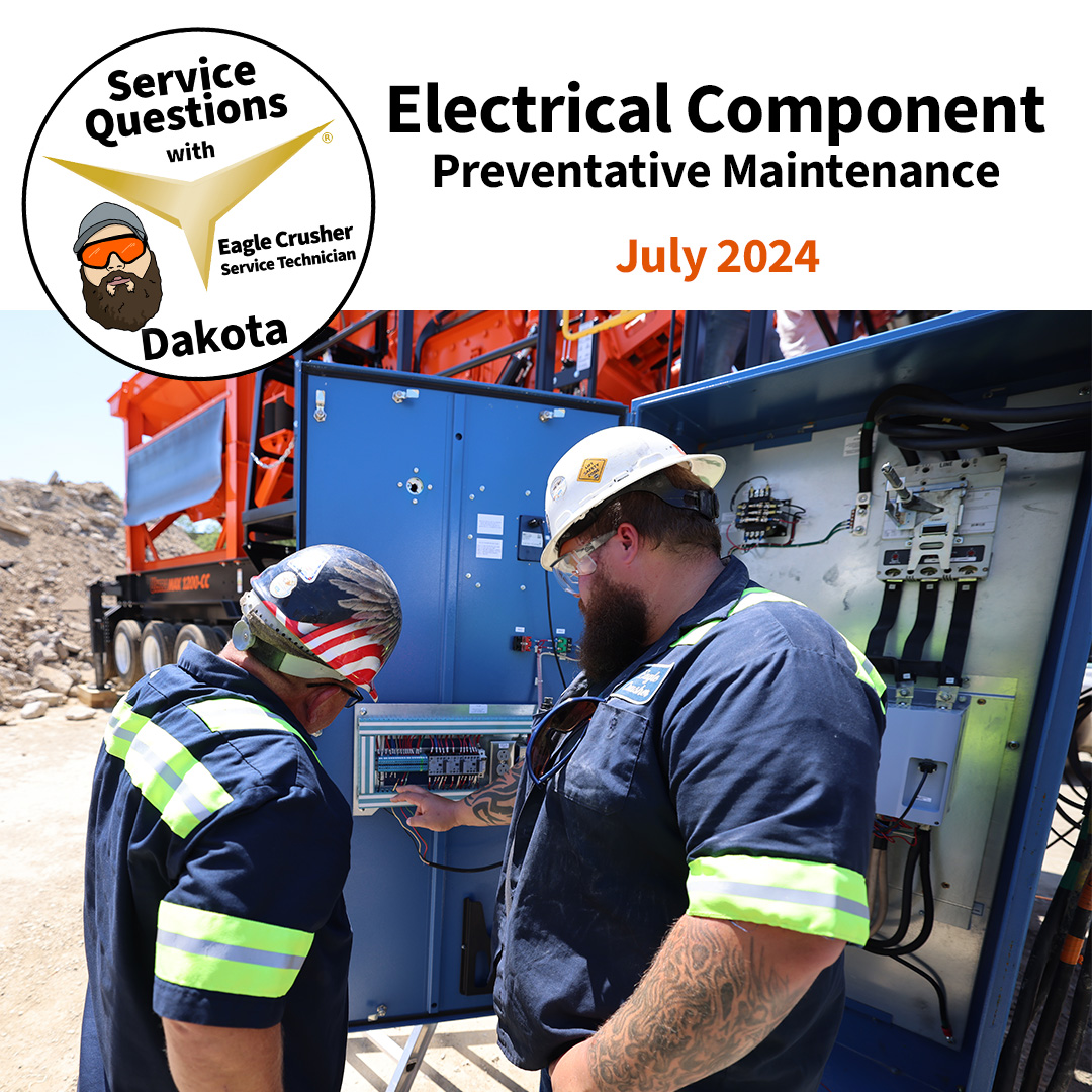 EagleCrusherCo's tweet image. In today’s “Service Questions”, Dakota will share valuable insights, tips, and best practices for maintaining the electrical systems of your rock crusher: eaglecrusher.com/service-questi…

#electricalcomponent #electricalcomponentrockcrusher #preventativemaintenance #servicequestions