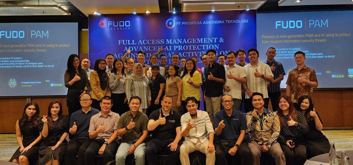 FudoSecurity's tweet image. Fantastic synergy at our event with Fudo Security &amp;amp; PT Prospera Aswindra Teknologi! Thanks to Maxim &amp;amp; Marcin for their insights. See you next time! #TechEvent #IntelligentPAM #NextGenPAM #Event