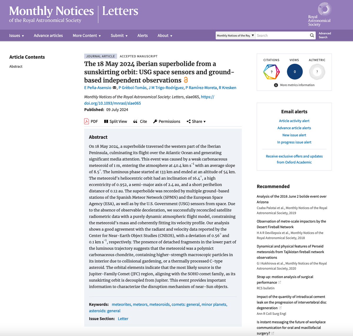 Eloy_PeAs's tweet image. 📢 It is #paperday! Do you remember the superbolide that flew over Extremadura and Portugal? We have just published a detailed analysis of it in @RAS_Journals Letters. Let me tell you exactly what we found 🧵