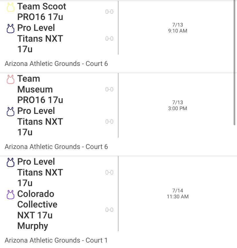 Schedule for July 11-14 Live Period: Puma Pro 16 Finals in Phoenix, AZ.  <a href="/ProLevelTitans/">Pro Level Titans</a>