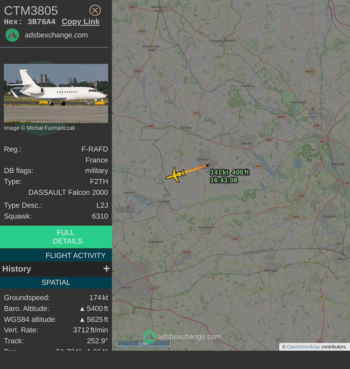 FlottePresident's tweet photo. 🛫 Un Dassault Falcon 2000LX 🇫🇷 République Française vient de décoller près de Filkins, Royaume-Uni.
Vol #CTM3805, immatriculation #FRAFD.
Suivre le vol : https://t.co/bYrQZfyDLw https://t.co/z3iaKg7BgJ