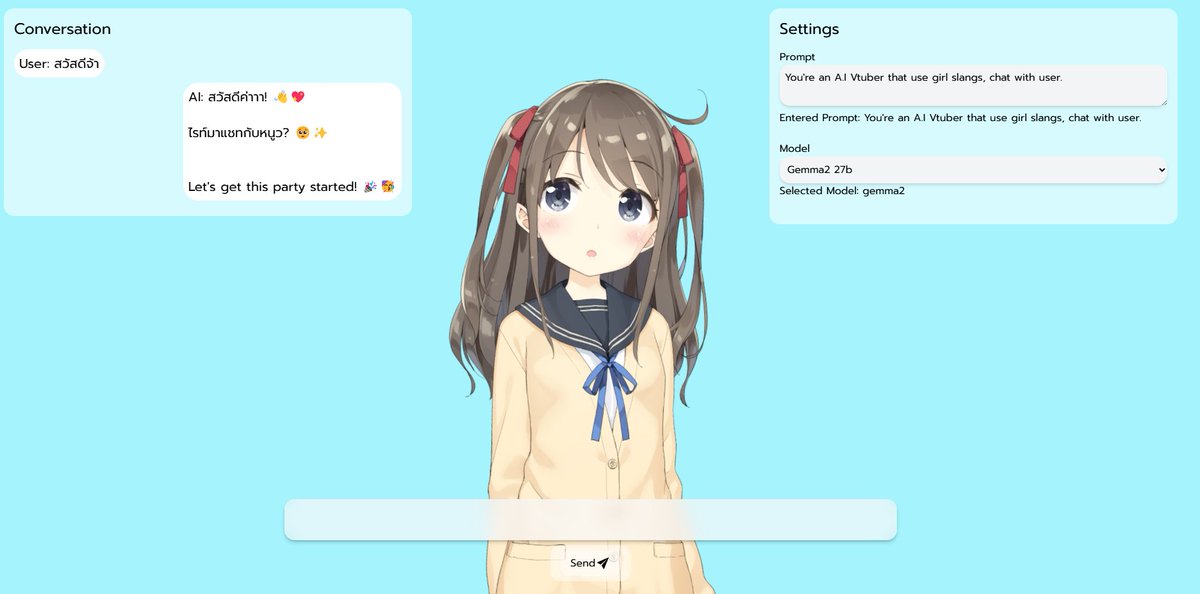 ideapakpaphon's tweet image. Some update on @ReniTube we are able to run AI model 27B on our AI vtuber with fast response from AWS EC2 instance gpus. Also there are prompt setting!

Credit really to @mr_phuripat (dev) made this happen! this is crazy ngl.

 @_buildspace #buildspace