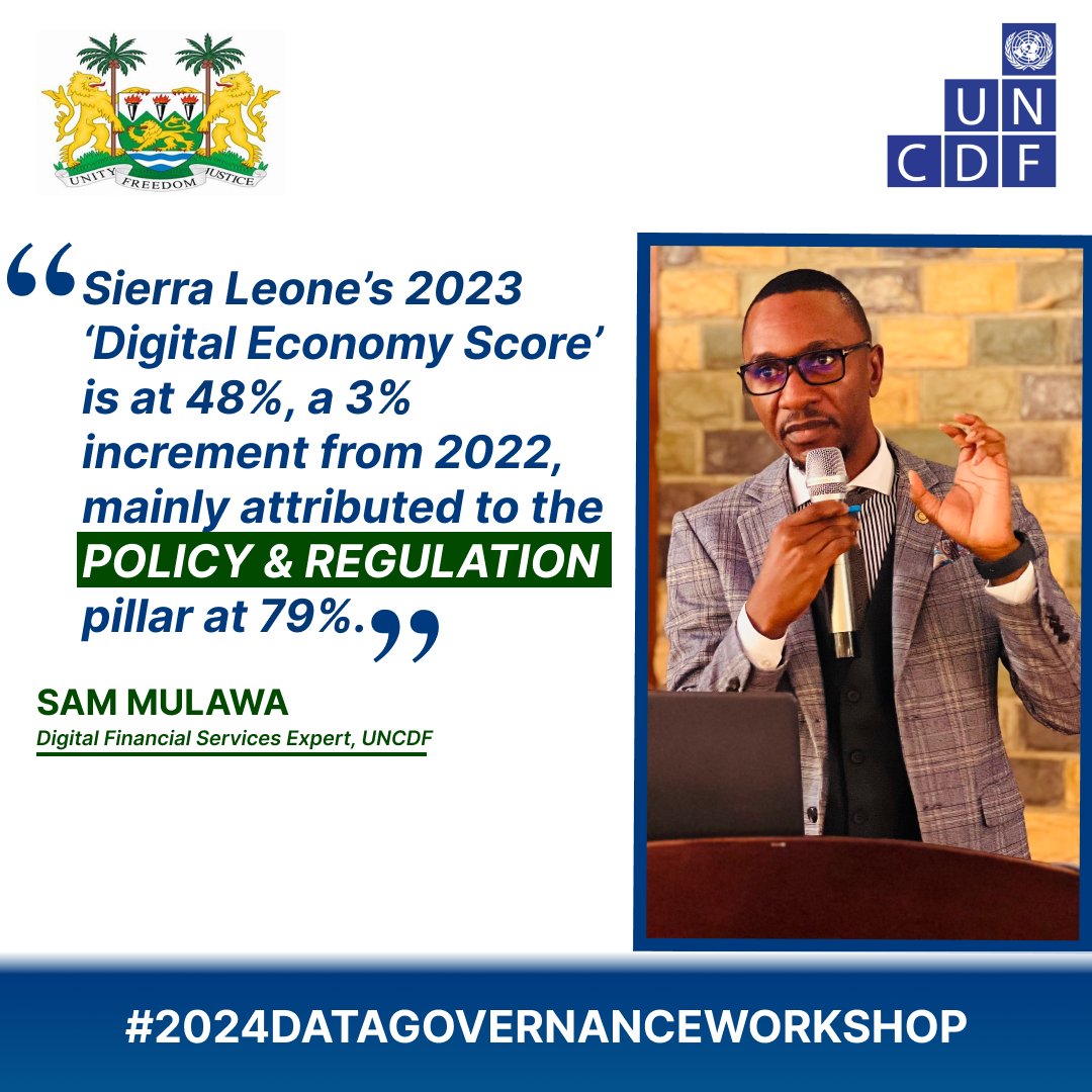 UNCDF's tweet photo. 🇸🇱 On the 2023 #IDES Scorecard, #SierraLeone made a 3% increment from 2022.

➡️ Going forward, the focus should be on skills and innovation while ensuring that #DigitalPayments, currently at 23%, become an integral part of the digital transformation journey.
#DigitalEconomy https://t.co/d2c3TvqKTl