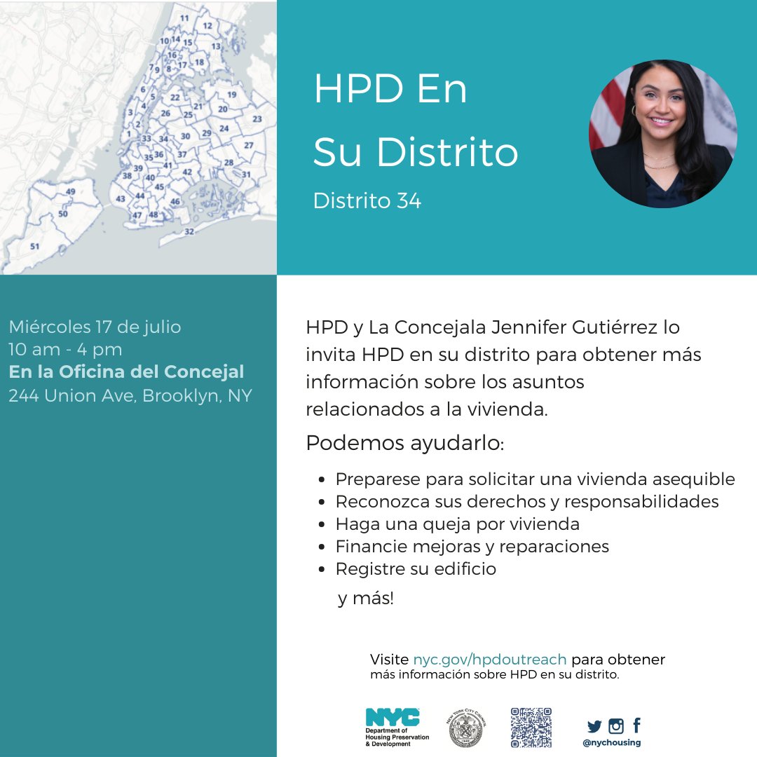 Do you need assistance with housing related issues or want to learn about how to fix them yourself?

Throughout this year, Housing Preservation &amp; Development will be at my office to help you in person! Their next visit will be on July 17, 10am-4pm at my office, 244 Union Ave.