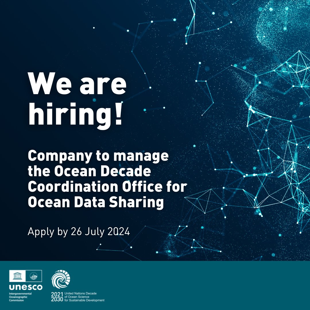 UNOceanDecade's tweet photo. We're #hiring!

We're looking for a qualified company to provide staff and consulting services to scale up and manage the #OceanDecade Coordination Office for Ocean Data Sharing over a period of 24 months.

🗓️ Deadline: 23:59 CEST, 26 July
👉 Apply here: https://t.co/FQVFdCRmy4 https://t.co/5Z5dde0gU7