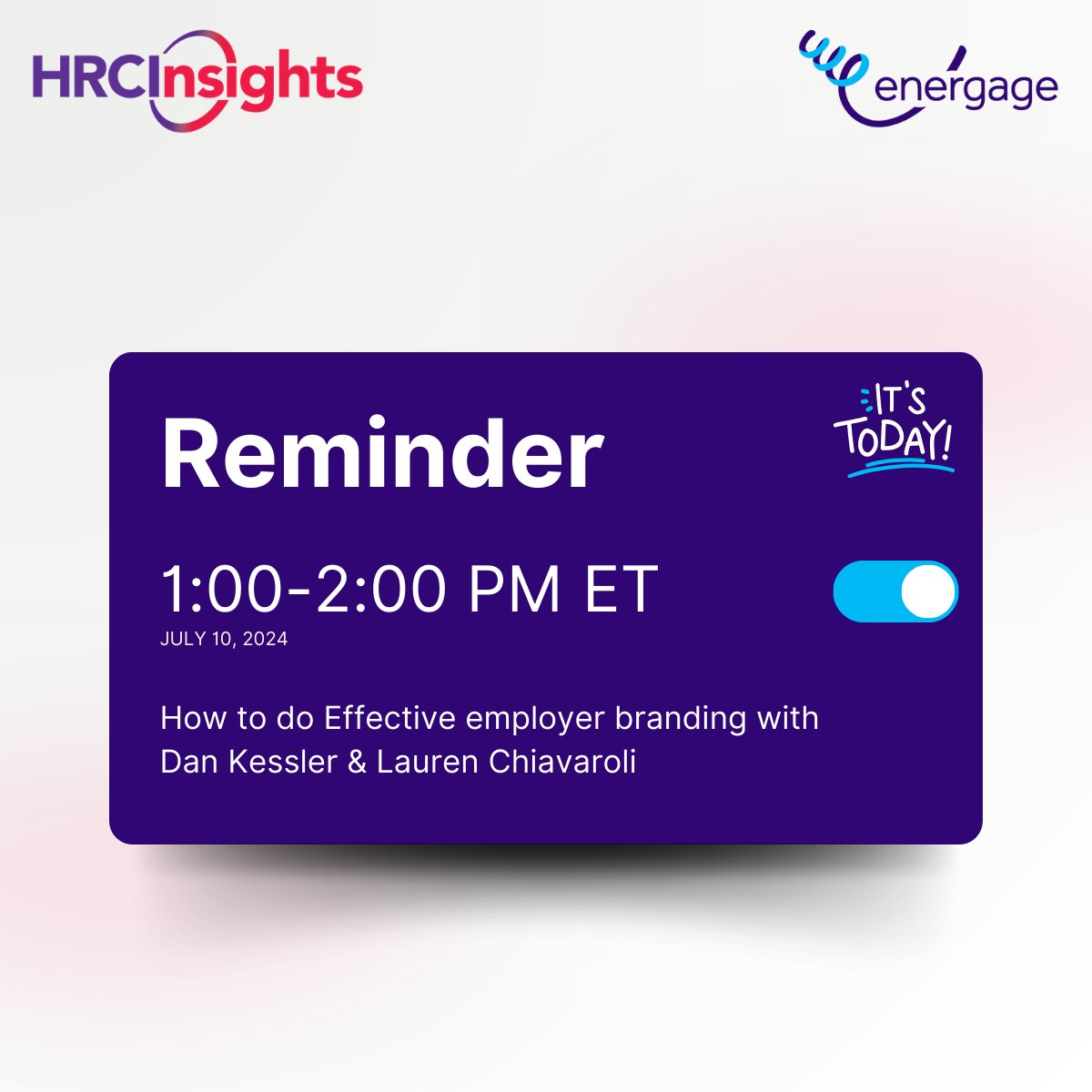 TeamEnergage's tweet image. Today's the big day!
Energage's own @DanKessler and @LaurenChiavaroliDacey are talking about effective employer branding with @HRCI today at 1 PM EST.
Register for the virtual webinar here: events.zoom.us/ev/AmEuGoc61hD…
#energage #HRCI #jobseekers #hiring