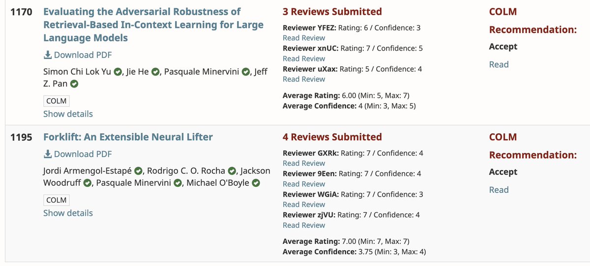 Super proud of my amazing collaborators for getting two out of two papers accepted at CoLM! (<a href="/COLM_conf/">Conference on Language Modeling</a>) 🤗🤗🤗 -- Check out these works on code-to-code translation using LLVM Intermediate Representations as an interlingua (🤯, arxiv.org/abs/2404.16041) and on evaluating the
