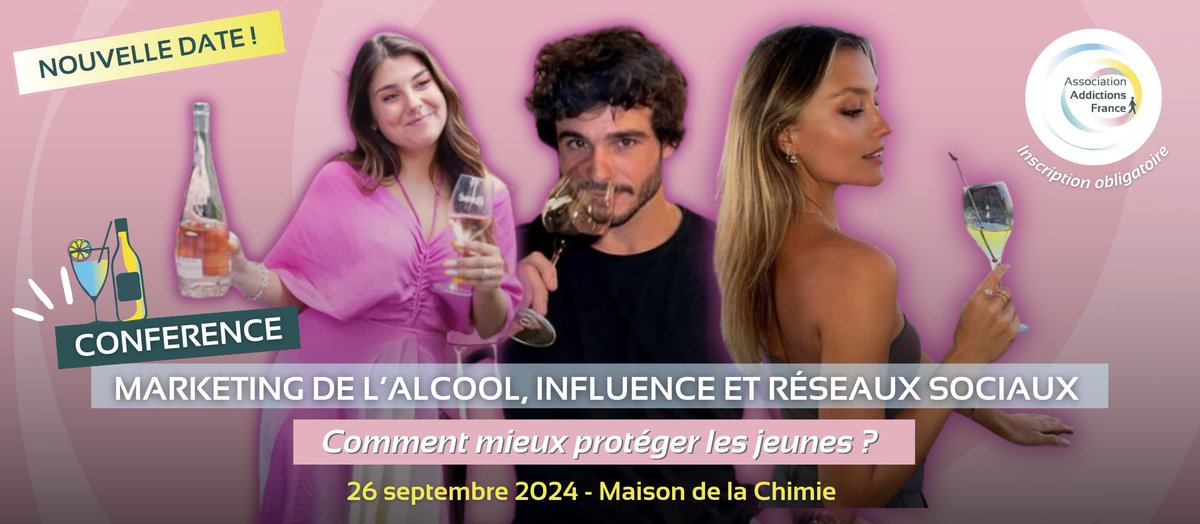 AddictionsFr's tweet photo. 🚨 Nouvelle date pour notre conférence-débat 
« Marketing de l'alcool, influence et réseaux sociaux : comment protéger les jeunes » !
📅 26 septembre 2024, Paris 7
De 8h30 à 10h30 !
🤝 Inscriptions : https://t.co/pFuPe7SQNB https://t.co/JZnuFWVrNj