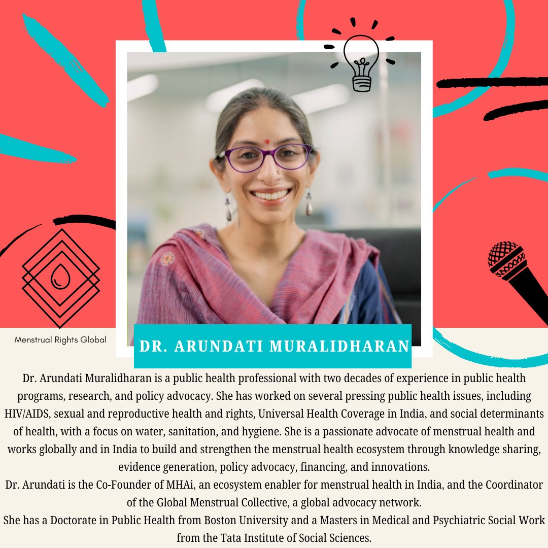 📢In tomorrow's episode of our #MoversInMenstruation series, we are learning from <a href="/arundati_md/">ArundatiMuralidharan</a> from Menstrual Health Action for Impact (MHAi) 🇮🇳. She shares her perspective on restoring #menstrualhealth dignity.

🗣️Tune in tomorrow and learn more about the her work 🚀