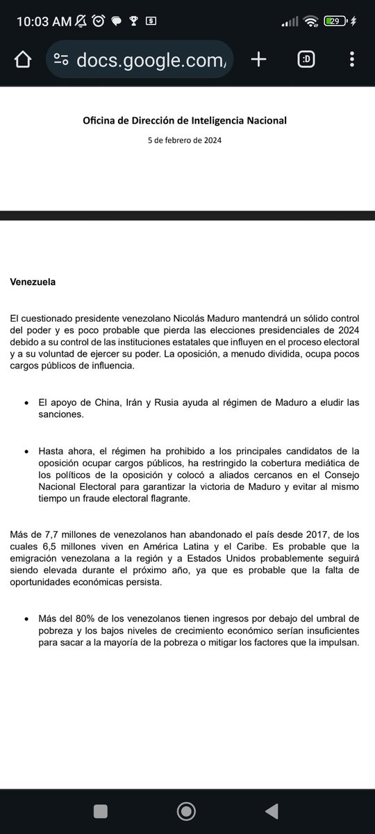 LideraAutentico's tweet photo. Texto traducido del informe de #Inteligencia. Todo esto Sres para estar conscientes y de que desde #USA llevan seguimiento y desde allá saben antes que nosotros quien ganara. Claro está que ese informe no es actual, y desde esa fecha ha cambiado mucho la popularidad de #MCM. https://t.co/ChgTfUHr4O