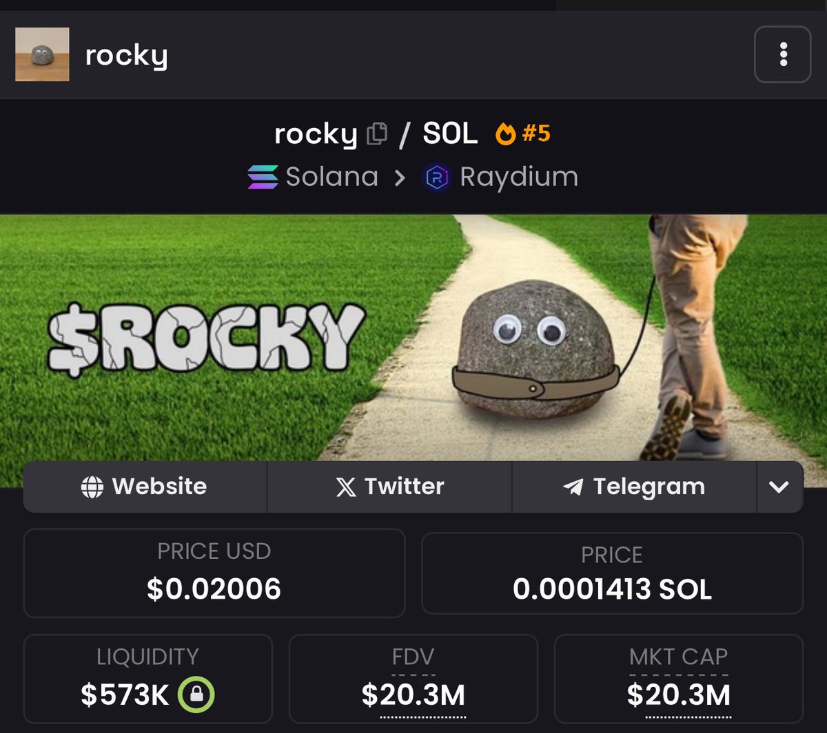 Bro $Rocky reached $20M MC…

🤖 t.me/solana_trojanb…