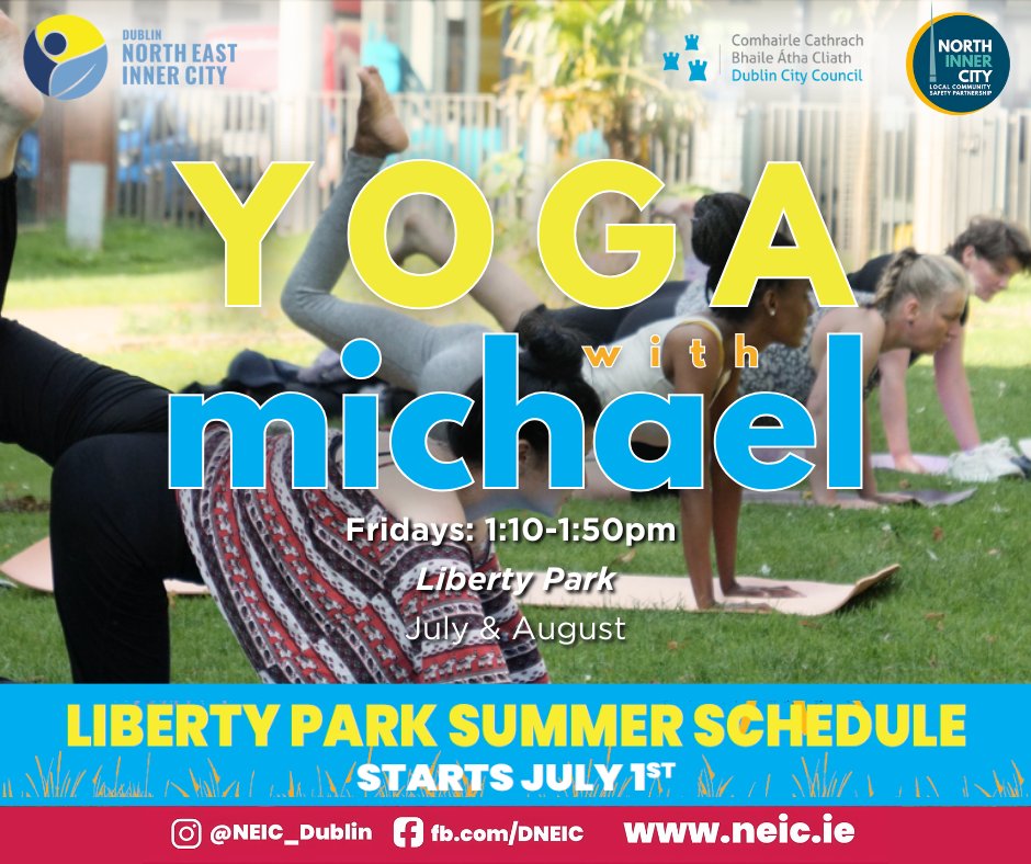 Yoga with Michael kicks off at 1:10pm this afternoon as part of the Liberty Park Summer Schedule!🧘Just head down and get involved! #NEIC #Yoga <a href="/DCCnorthcity/">Dublin City Council – North City Centre</a>  <a href="/LCSP_DubNC/">Local Community Safety Partnership.</a>