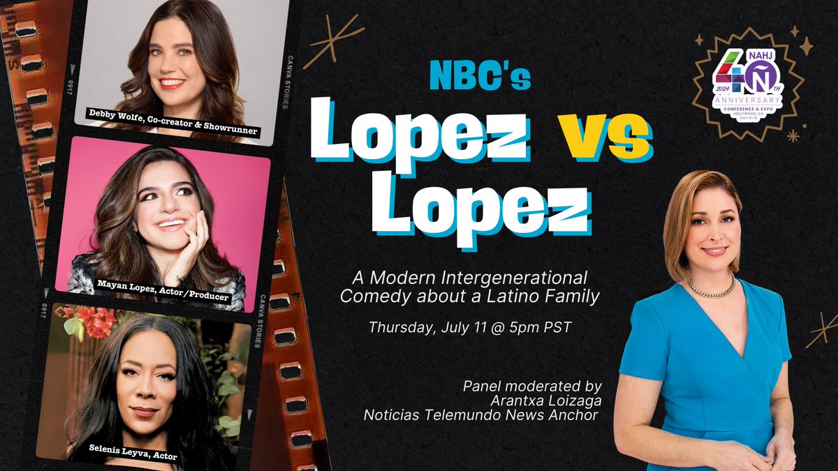 BIG ANNOUNCEMENT: On Thu 7/11, 5pm PT, @NBC/@Peacock's <a href="/LopezVssLopez/">Lopez Vs Lopez</a> comes to #NAHJ40th!

Stars <a href="/MayanLopezz/">Mayan Lopez</a> &amp; <a href="/selenis_leyva/">Selenis Leyva</a> and showrunner <a href="/debbywolfe/">Debby Wolfe</a> join <a href="/NBCUAcademy/">NBCU Academy</a> moderator <a href="/arantxaloizaga/">Arantxa Loizaga</a>! Learn all about this hilarious and heartwarming Mexican-American sitcom. <a href="/NAHJ/">NAHJ</a>