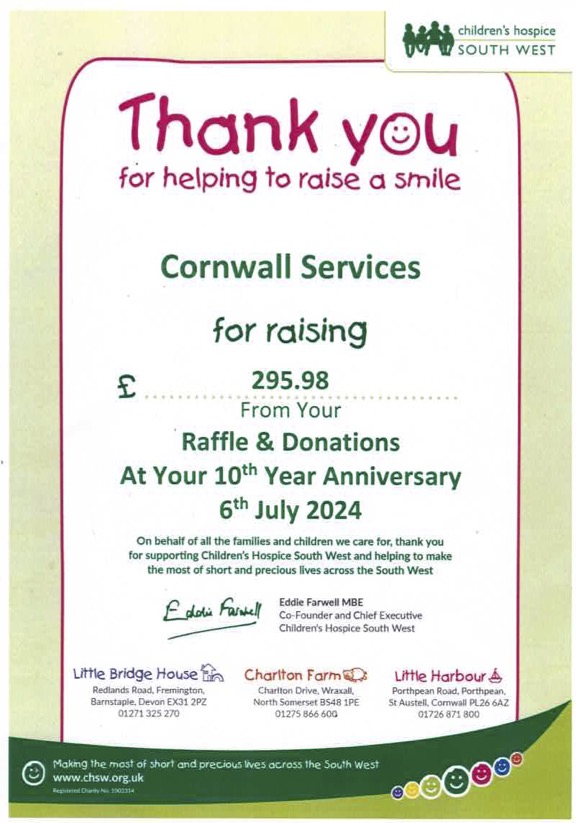 Thanks to everyone who joined our 10th birthday celebrations and bought a raffle ticket. <a href="/CHSW/">Children's HospiceSW</a> are delighted! 😊