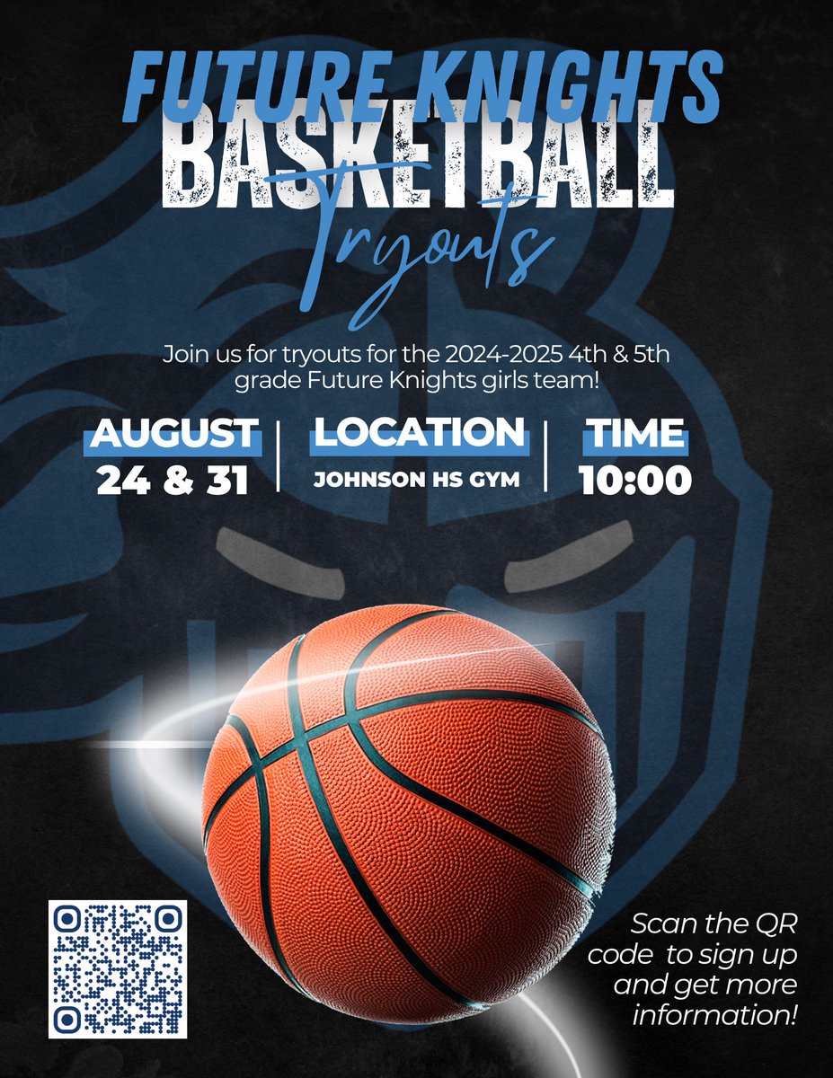We are launching our very first Future Knights team for our 4th &amp; 5th grade girls this fall! Tryouts will be August 24 &amp; 31. You can register by going to our profile page &amp; clicking the link or scan the QR code below. If you have questions or need more information let us know!