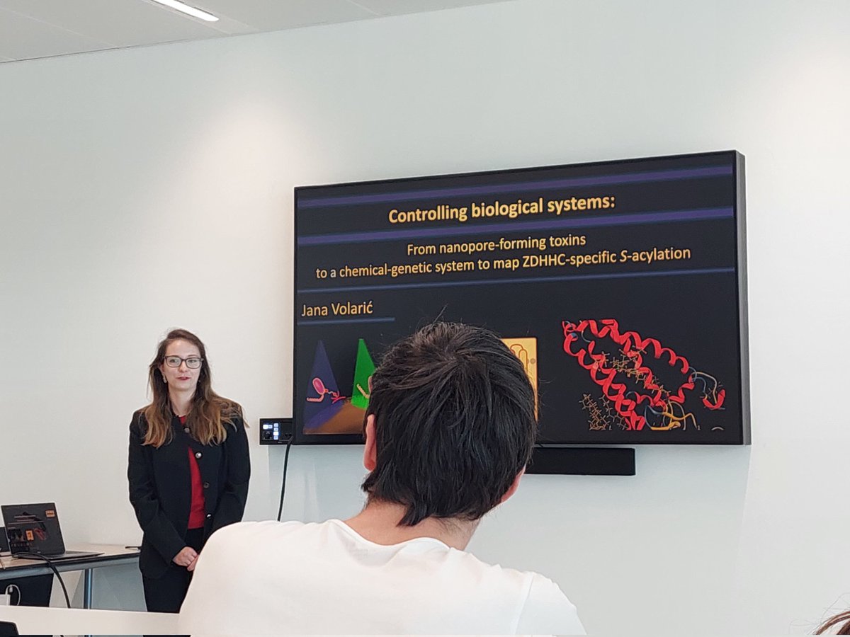 Great talk today by <a href="/JanaVolaric/">Jana Volaric</a>. She talked about her work on light-switchable tools to control biological systems performed in the <a href="/FeringaLab/">Feringa Lab</a> and on a bump-and-hole chemical genetic approach to study S-acyltransferases developed in the <a href="/TateScience/">Ed Tate</a> lab.
doi.org/10.1038/s41587…