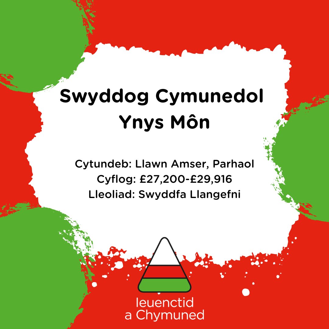 ✨Swyddog Cymunedol Ynys Môn✨
📍Swyddfa Llangefni
📝Swydd barhaol, llawn amser (35 awr yr wythnos)
💡£27,200-£29,916 yr flwyddyn
🗓️Dyddiad cau: 12 Awst

Am fwy o wybodaeth ac i wneud cais, ewch ar ein gwefan
🔗urdd.cymru/.../swyddog-cy…