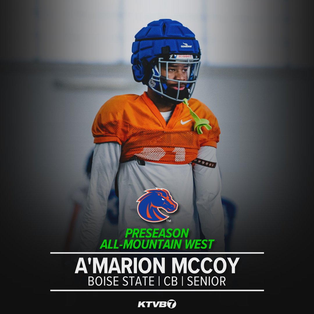 #BoiseState senior cornerback A'Marion McCoy is named Preseason All-Mountain West by the media.

#TuSTATS: McCoy had three interceptions in 2023. The last time a Bronco cornerback had more in a single season was 2015 (Donte Deayon, 4).