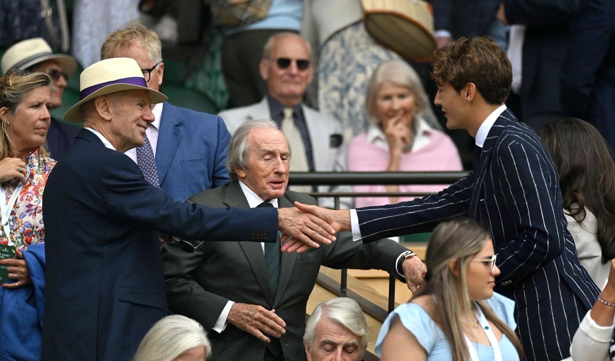Adrian Newey, Jackie Stewart and George Russell at Wimbledon today 📸