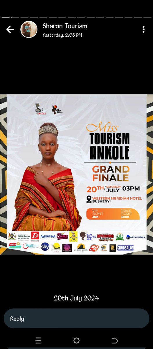 Let's crown the next Miss Tourism Ankole....from the 13 beautiful contestants <a href="/Aquafina/">Aquafina</a> <a href="/BakiriraShallon/">Bakirira Shallon</a> <a href="/misstourismUga/">MISS TOURISM UGANDA-PA</a> <a href="/TutaAyebare/">Tuta</a> <a href="/SupaLoafOffcl/">Supa Loaf Official</a> <a href="/DarlingUg/">Darling Uganda</a> <a href="/sumz_snacks/">SUMZ</a> <a href="/sandiegozoo/">San Diego Zoo Wildlife Alliance</a> 
May the best girl win 😜