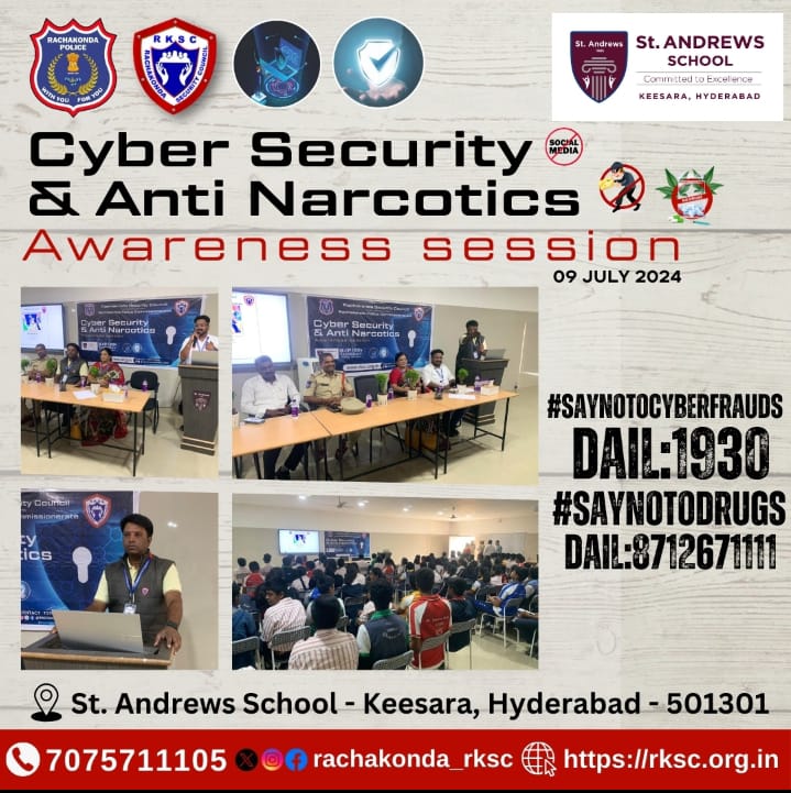 RKSC_Rachakonda's tweet image. The @rachakonda_rksc  #CyberSecurityForum &amp;amp; #SafetySecurityForum conducted an interactive session on Cyber Awareness and #AntiNarcotics at #StAndrewSchool in Keesara.