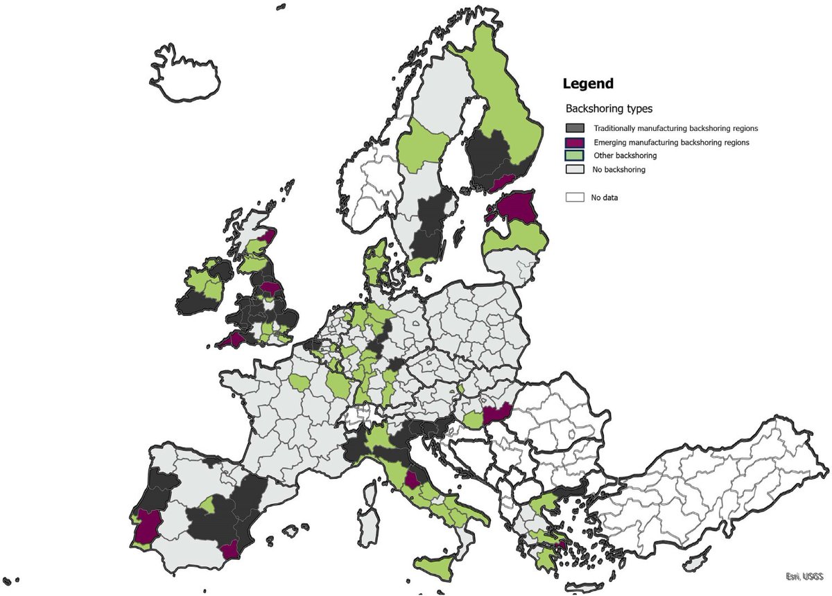 For anyone wondering about the re-emergence of manufacturing in Europe - with particular ref to the post-Covid period, Roberta Capello &amp; Silvia Cerisola have looked in detail at the relationship between #Backshoring and regional manufacturing employment: rsa.tandfonline.com/doi/full/10.10…