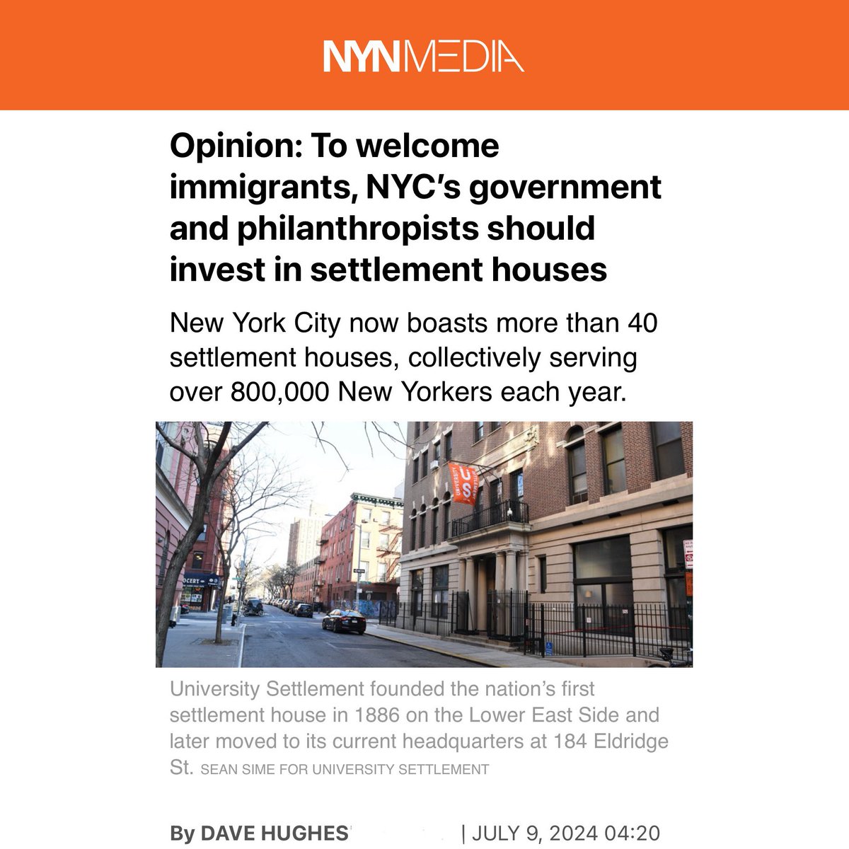 Our op-ed in <a href="/NYN_media/">NYN Media</a> today calls on NYC government and philanthropists to invest in settlement houses as a way of effectively welcoming immigrants:   

"With increased strategic investment, we stand ready to build the next New York.”  

Read more buff.ly/3XU5W23