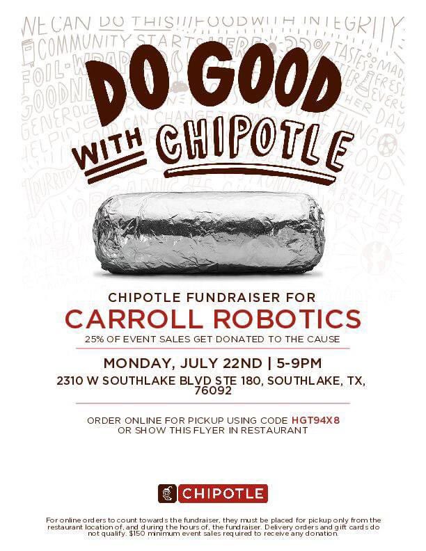 Here’s a great opportunity to support our Carroll Robotics students this summer while having a good meal. Hope to see many of you there! <a href="/CarrollHigh/">Carroll High School</a> <a href="/DragonsCTE/">Dragons CTE</a>