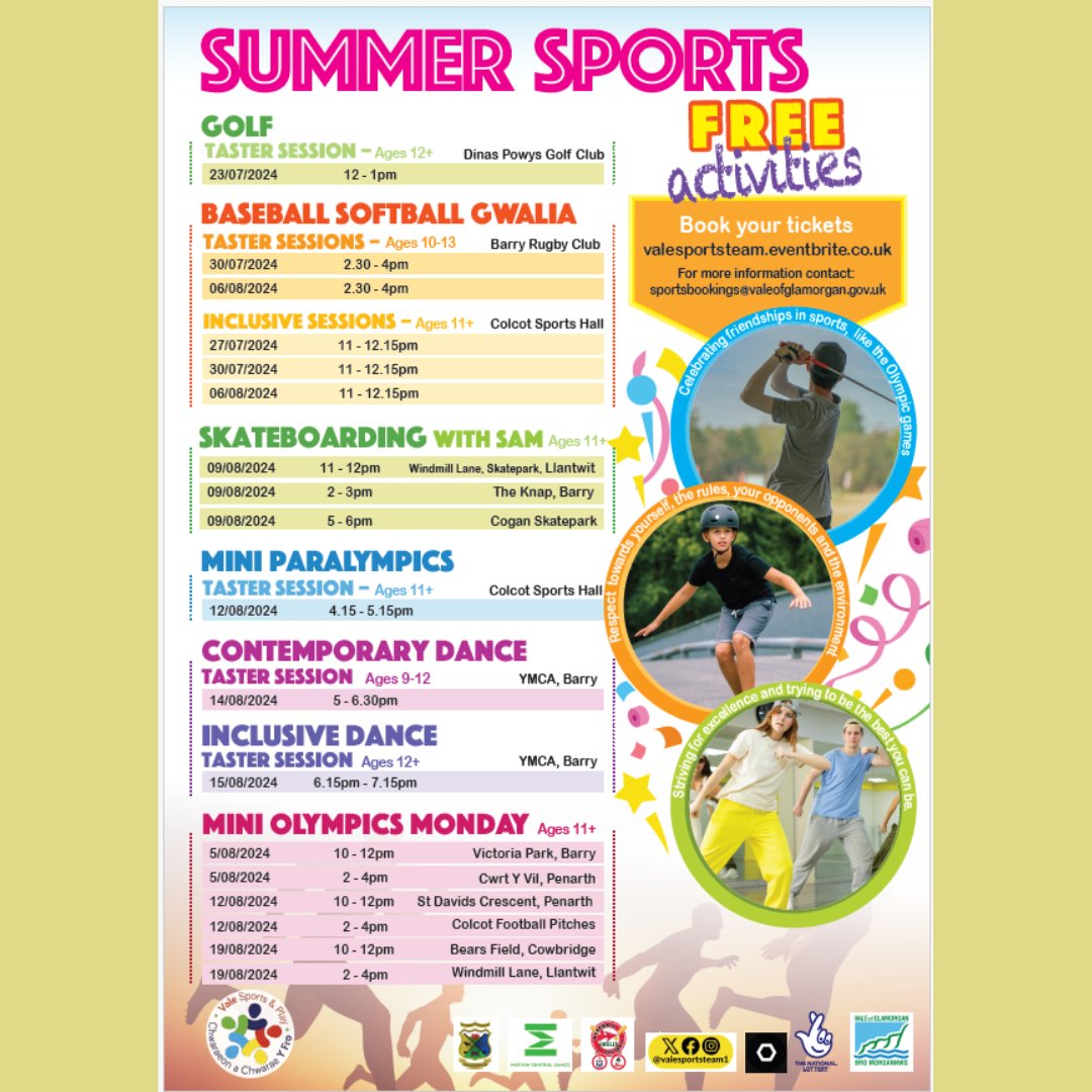 Register now for our Summer Holiday Activities ||
Cofrestrwch nawr ar gyfer ein Gweithgareddau Gwyliau'r Haf ⚽️🏀⚾️

Spaces are going fast! Llefydd yn mynd yn gyflym! 

valesportsteam.eventbrite.co.uk 🖋️