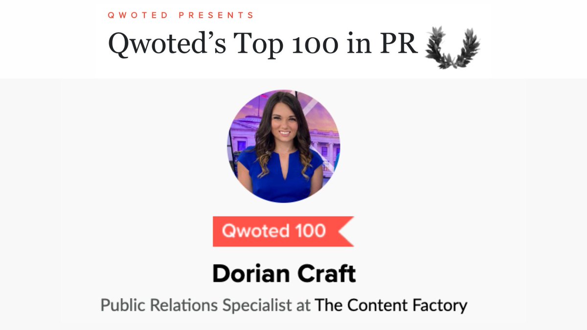 ContentFac's tweet image. 🏆 Congrats to TCF's own @doriancraft for being named among the "Best of the Best in PR" in @qwoted's Top 100 in #PR rankings. This is based on the feedback of the journos themselves.

Our clients and media partners love working with Dorian and we do too. 💙