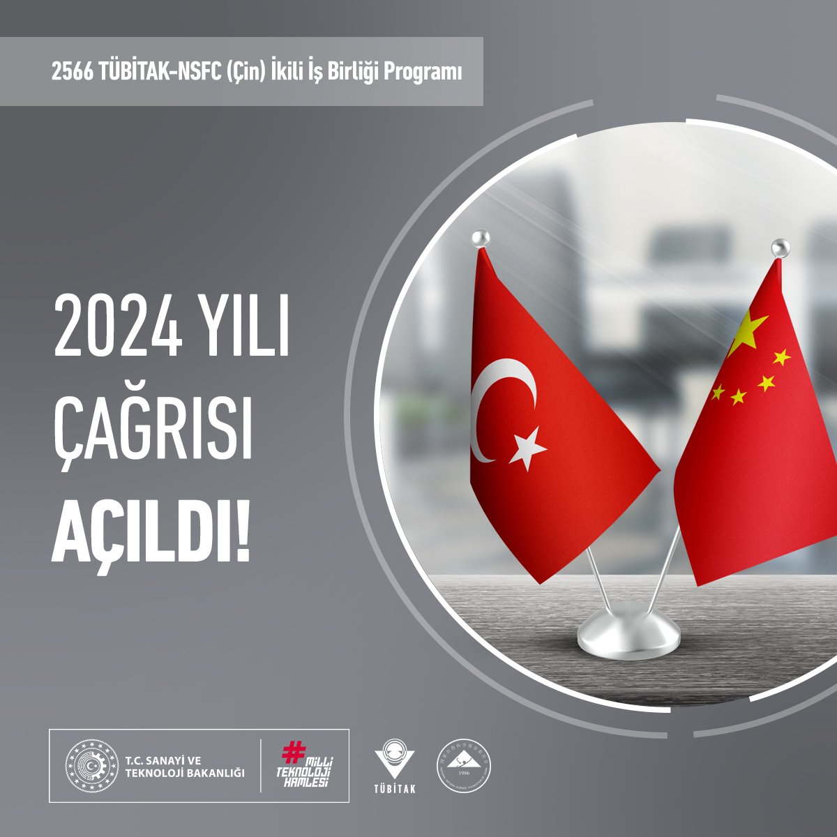 Tubitak's tweet photo. 📢 2566 TÜBİTAK-NSFC (Çin) İkili İş Birliği Çağrısı açıldı!

⚗️💻 İki ülkenin bilim insanları arasında “Yeşil Kimya” ve “Bilgi İletişim Teknolojileri” alanlarında gerçekleştirilecek olan ortak araştırma projeleri desteklenecektir.

Son başvuru tarihi:
🗓️ 23 Ağustos 2024

Detaylar: 👇
https://t.co/tNjZW70r8c