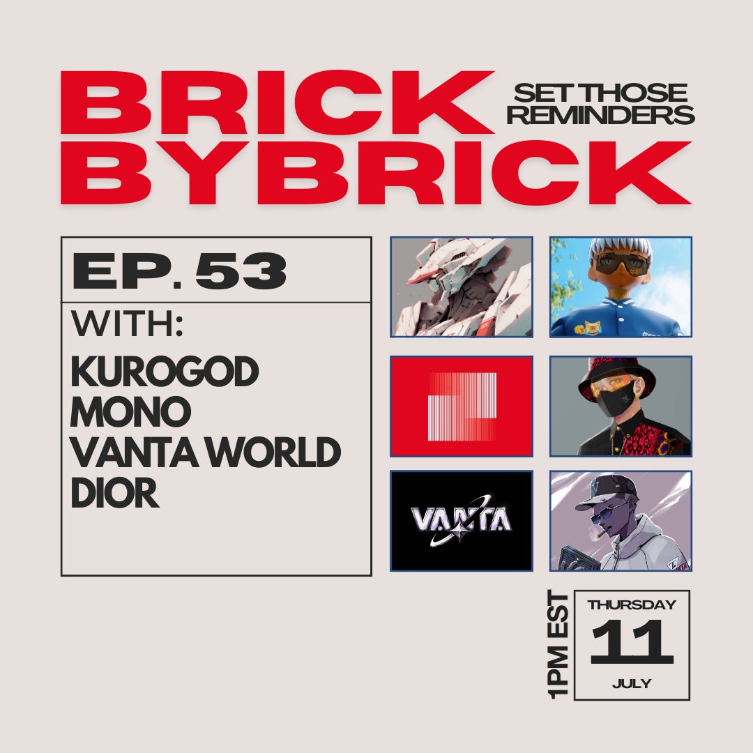 BawsaXBT's tweet photo. We're keeping it simple this week at Brick by Brick.

Topic: "NFTs in 2021 vs 2024"

Quality, dope projects only.

New faces, same vibes.

Set a reminder below ⬇️