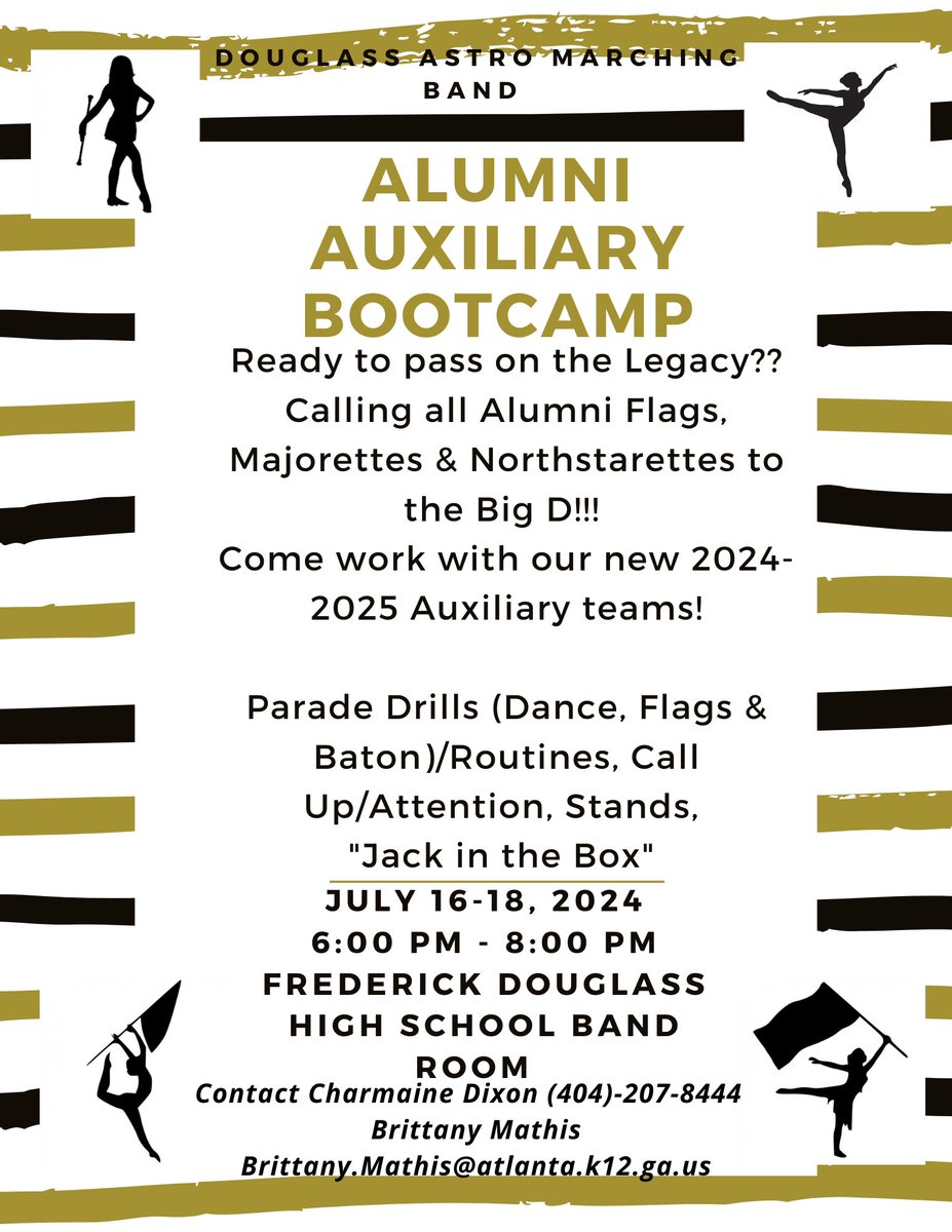 fdhsauxiliary's tweet photo. 💛🖤Astro Auxiliary Alumni 💛🖤Come work with our 2024-25 team July 16-18th from 6:00-8:00PM in the band room. We also welcome donations, water &amp; snacks to support the team through band camp &amp; the upcoming season. Contact us if you have questions! Thank you for your support. 💫💫 https://t.co/Ly3RWFAKpC