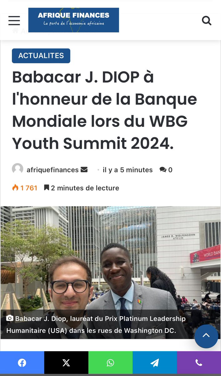 babacarjdiop's tweet photo. J'ai eu l'honneur de représenter le Sénégal au Sommet de la Jeunesse organisé par la Banque Mondiale. Je félicite les organisateurs pour la réussite de ce sommet, où des engagements importants ont été pris en faveur de la transformation digitale, plaçant ainsi les jeunes et leurs compétences au cœur des actions.

Lors des échanges, j'ai souligné l'importance de revoir les dispositifs de soutien financier pour les jeunes entrepreneurs, femmes et hommes de très bonne volonté, en éliminant les barrières d'accès aux fonds et aux ressources éducatives modernes. Il est crucial d'intégrer le numérique dans le programme scolaire dès le plus jeune âge et de promouvoir les filières technologiques dans l'enseignement supérieur. À ce titre, je remercie et félicite le DG de l'IFC (@IFC_org), Makhtar DIOP (@Diop_IFC), pour sa brillante exposition des investissements engagés par son agence dans ce sens.

De plus, il est essentiel de créer des centres d'innovation et des incubateurs, d'offrir un accès au financement et au mentorat, ainsi que de collaborer avec le secteur privé pour déployer des projets technologiques à grande échelle avec une stratégie numérique intégrée.

Investir dans les infrastructures technologiques, promouvoir des politiques favorables et lancer des campagnes de sensibilisation sont des actions clés pour soutenir la transformation digitale en Afrique. Ensemble, mobilisons nos efforts pour permettre à la jeunesse africaine de contribuer pleinement à cette évolution.

En tant qu'acteur engagé ayant donné des bourses à plus de 8,000 jeunes à travers l’initiative "ALFI Fellowship" (@alfi_africa) en Afrique et électrifié plus d’une centaine de maisons au Sénégal avec le programme "Light Up the Future", je suis ravi de partager des données significatives sur la transformation digitale en Afrique :

- Le taux de pénétration d'Internet en Afrique a connu une remarquable augmentation ces dernières années, passant de 28,2 % en 2019 à 41,3 % en 2023, selon les statistiques les plus récentes de l'Union Internationale des Télécommunications (UIT). La pandémie de Covid-19 a démontré l’importance capitale que revêt la connectivité Internet. Les réseaux communautaires et les points d’échange Internet constituent un moyen avantageux de combler la fracture numérique.

- L'écosystème des startups technologiques en Afrique a connu une croissance exponentielle, avec une augmentation de 180 % du nombre de startups entre 2015 et 2020, selon le rapport annuel de Disrupt Africa sur les écosystèmes de startups africaines.

- Les initiatives visant au développement des compétences numériques des jeunes ont rencontré un succès notable, avec plus de 60 % des jeunes africains ayant suivi des cours en ligne en 2022, selon une étude de la Banque Africaine de Développement (BAD).

- Malgré les progrès réalisés, des défis persistent en termes d'accessibilité à Internet en Afrique, avec encore des zones rurales non couvertes et des coûts d'accès élevés dans certaines régions, comme indiqué dans le dernier rapport sur l'état de la connectivité en Afrique de la Commission Économique des Nations Unies pour l'Afrique (@ECA_OFFICIAL).

En combinant ces données avec les recommandations précédentes, il est évident que des investissements ciblés et des actions concertées sont nécessaires pour favoriser une transformation digitale inclusive et durable en Afrique.

Pour conclure, j'exhorte la Banque Mondiale à continuer de soutenir ces efforts avec ses partenaires et à travailler en collaboration avec les acteurs locaux pour promouvoir une croissance numérique équitable sur le continent africain.

#Africa #WorldBank