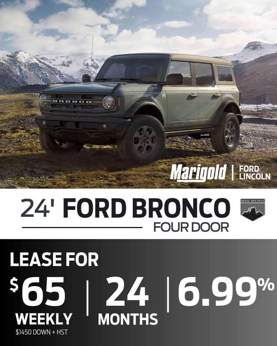 1MarigoldFord's tweet photo. ☀️Your summertime lease specials from Marigold Ford are here! ☀️

#marigoldford #whitby #ford #bronco #f150 #truck #fordbronco #oshawa #durhamregion https://t.co/TuDOLNnLQj