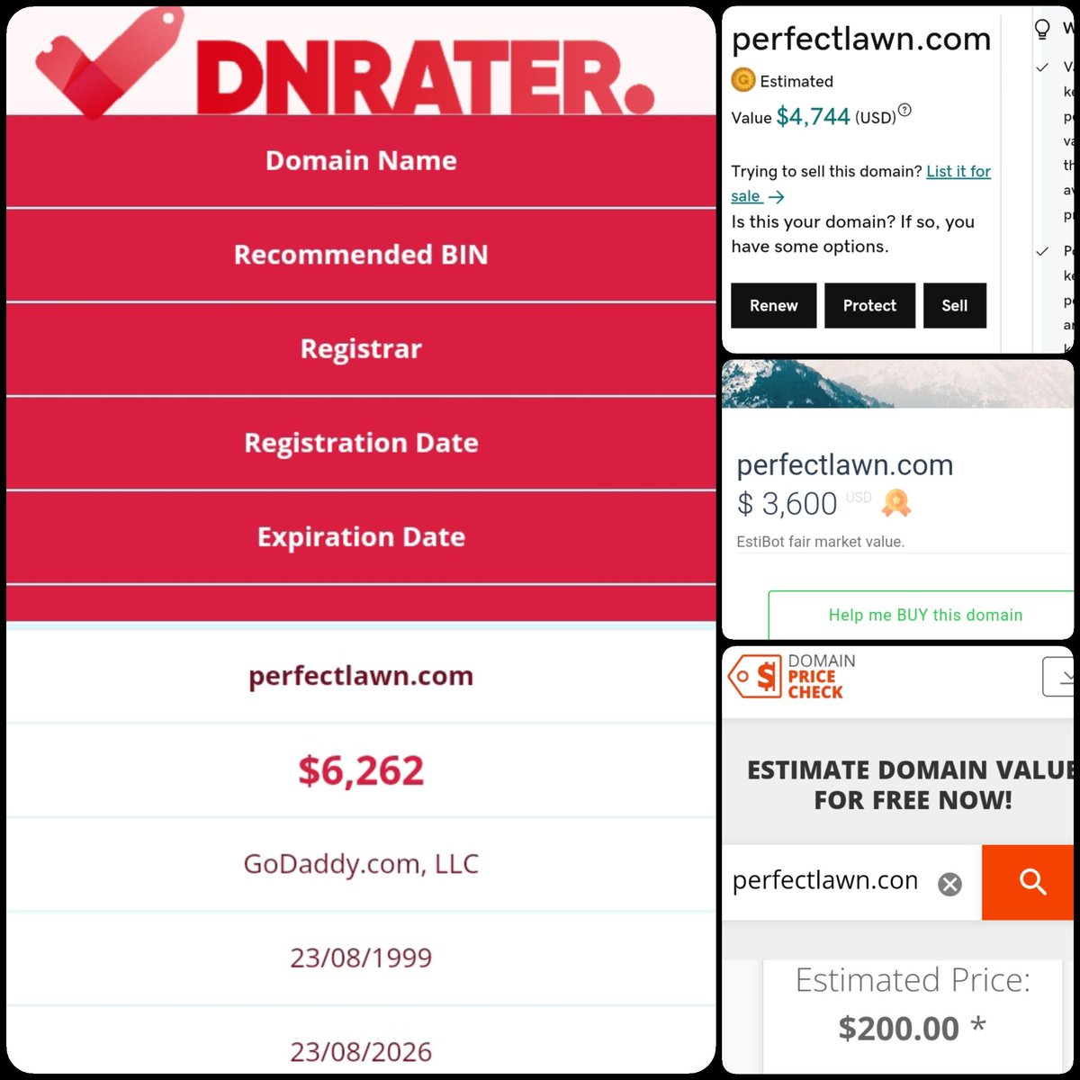 🌐 PerfectLawn .com

💰Sold Price : $6,888
✔<a href="/dnrater/">DNRater</a> Recommended BIN : $6,262
✔Godaddy Estimation : $4,744
✔Estibot Valuation : $3,600
✔InternetX Appraisal : $200

📌Venue : <a href="/afternic/">Afternic</a> 
📆2024-06-30