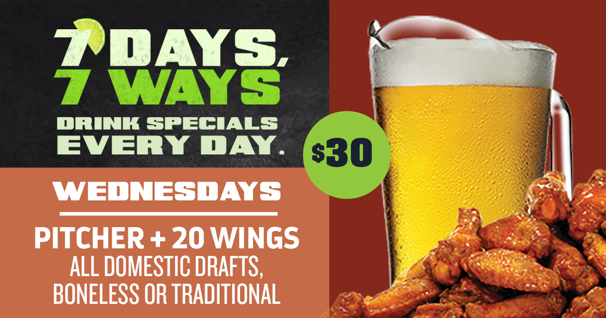 🍗🍺 WING WEDNESDAYS JUST GOT A WHOLE LOT BETTER
-Pitcher Of Beer &amp; 20 Wings, Best Deal Yet

🍀Definitely Hope To See Many Of Happy Faces On Wednesdays At Beef's!
*At Participating Locations Only*
