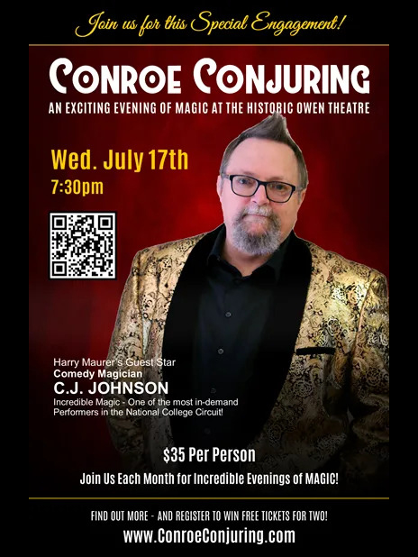 Hypnotic1's tweet photo. 🎩✨ Excited to guest star at Harry Maurer's "Conroe Conjuring" on July 17th! 🎉 Get tickets at https://t.co/jnEmGYpcnC and enter to win tickets for two! 

Comedy, magic, surprises – and maybe a platypus (hint: no platypus)! 🦆🐾 It's going to be PHENOMENAL. 🎶 Do do da do do. 🎶 https://t.co/4FjFHHZlBD