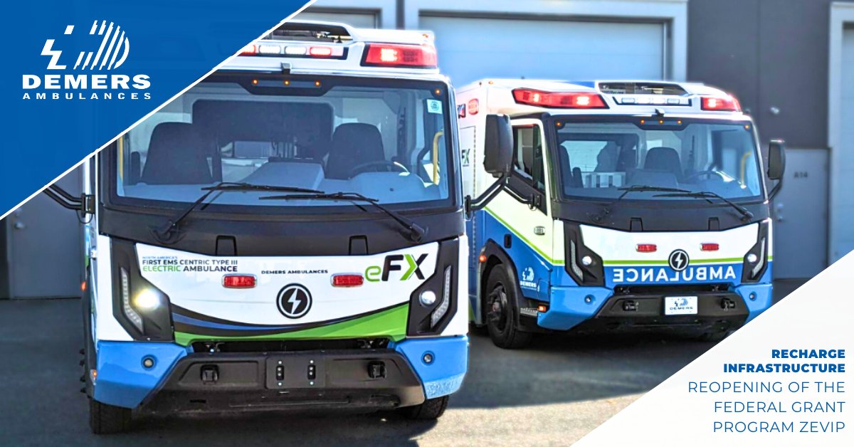 DemersAmbulance's tweet photo. Facilitate the integration of electric Demers eFX Ambulance into your fleet with the federal grant program PIVEZ. New request for proposals open until September 19, 2024, covering up to 50% of costs per project!
Details: https://t.co/qGuGMUTEay
#Canada #ElectricAmbulance #ZEVIP https://t.co/fPkKuahH80