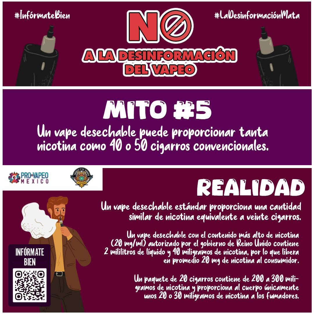 ‼️📷Acabemos con los mitos📷📷En tiempos de desinformación, la verdad sobre el vapeo es más importante que nunca📷. Infórmate bien y toma decisiones basadas en hechos, no en rumores. 📷

#InfórmateBien
#LaDesinformaciónMata
#HablemosDeVapeo

gov.uk/guidance/e-cig…