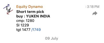 EquityDynamo's tweet photo. Recommended our Clients to Buy #Yuken on 8th July ‘24

Stock made 2 back to back Upper Circuits and kissed 1540 , even when Nifty was falling . 
Outperforming the markets .

#nifty 
#StockTrading 
#banknifty 
#Trading https://t.co/6CY1RYFloF