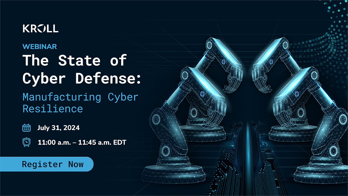 Catch our exclusive briefing on the State of Cyber Defense: Manufacturing Cyber Resilience, where Kroll experts will share insights and analysis on the specific security challenges facing the manufacturing sector: ms.spr.ly/6014lJaMG