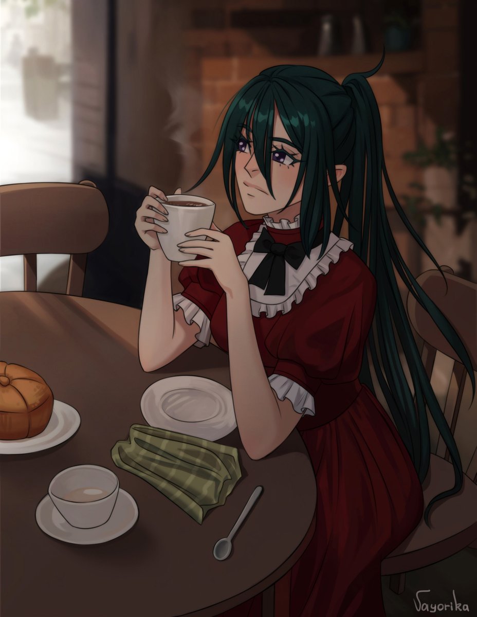 Vayorika's tweet photo. Vivian and coffee is the perfect choice of drawing in the heat =D https://t.co/oSw5l7asO2