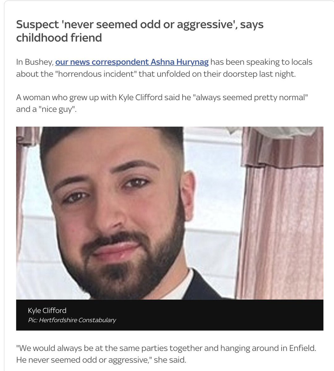 Who is this “if he hadnt murdered women with a crossbow he would have been a swell guy” commentary for? Yeah Kyle Clifford seemed normal, they always do, even when they’re abusing you. There’s no monster gene - it’s always the average man who harms women, &amp; that’s WHY it’s scary.