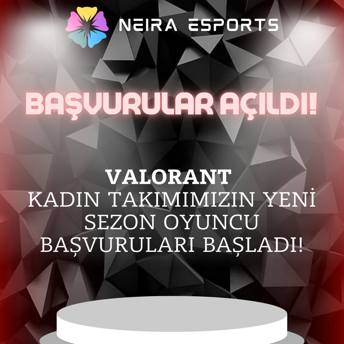 VALORANT kadın takımımız için başvurularımız açıldı!

Katılmak isteyenler formu doldurabilir: forms.gle/3MMnu8FLFfk7rN…

#valorant #lft #letsshinetogether #neiraesports #esports