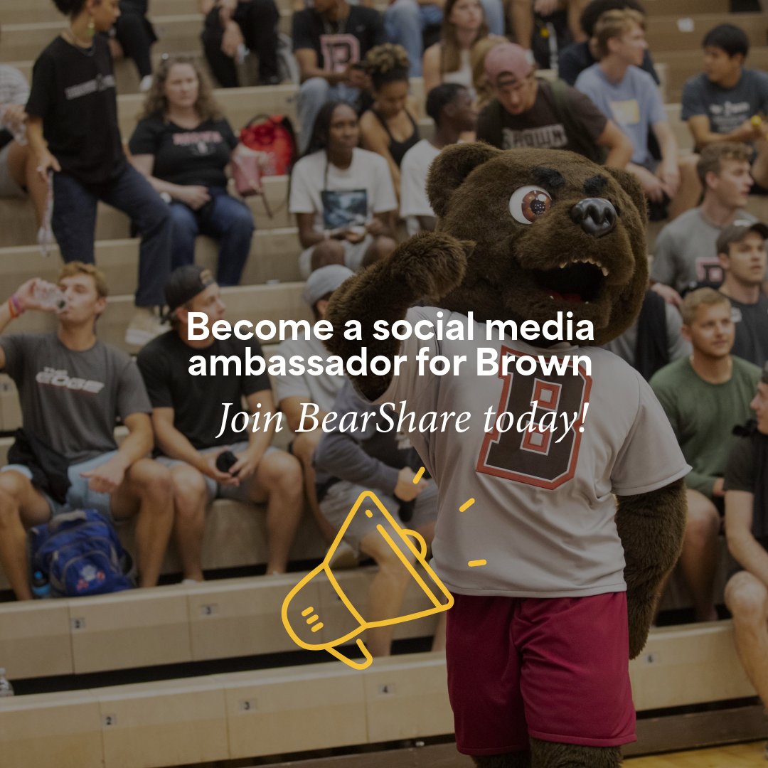 Join students, alumni, and friends of Brown on BearShare and become a social ambassador for Brown today!

🐻 Sign up at bearshare.brown.edu and connect your social accounts. When you receive an email from us, share content and recruit friends to earn points. Join today!