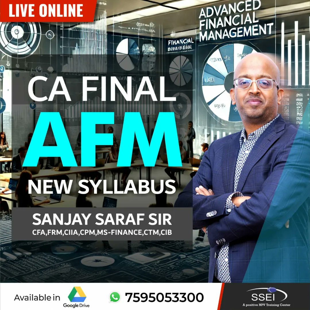 SSEI_Education's tweet image. Shape your career in finance with the most comprehensive and conceptual learning integrated with real-world case studies.📈 

For CA Final AFM LIVE course details, please 

ssei.co.in/products/CA%20…

ulurn.in/category/ca-fi…

Call / WhatsApp : +91 7595053300

#ca #CAFinalClasses